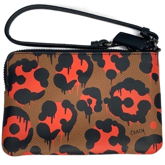 Coach Orange Wild Beast Leopard Wristlet Wallet - Picture 3 of 5